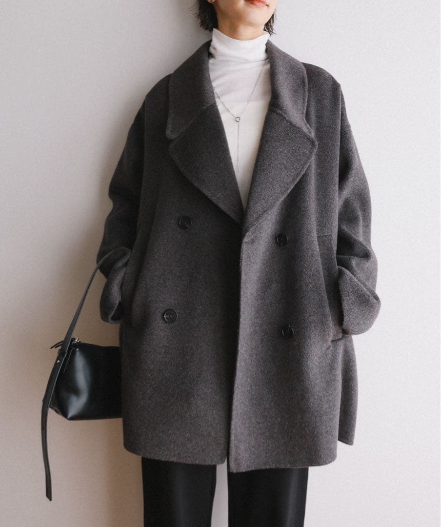 e.n. ダークグレー オーバーサイズ ダブルブレスト コート【美品】