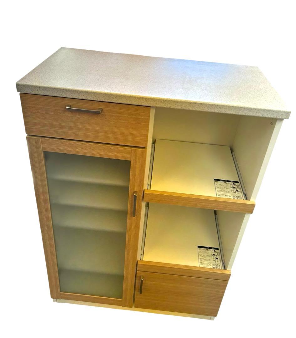 レンジボード コンセント付き モダンキッチン収納キャビネット ガラス扉付き 美品