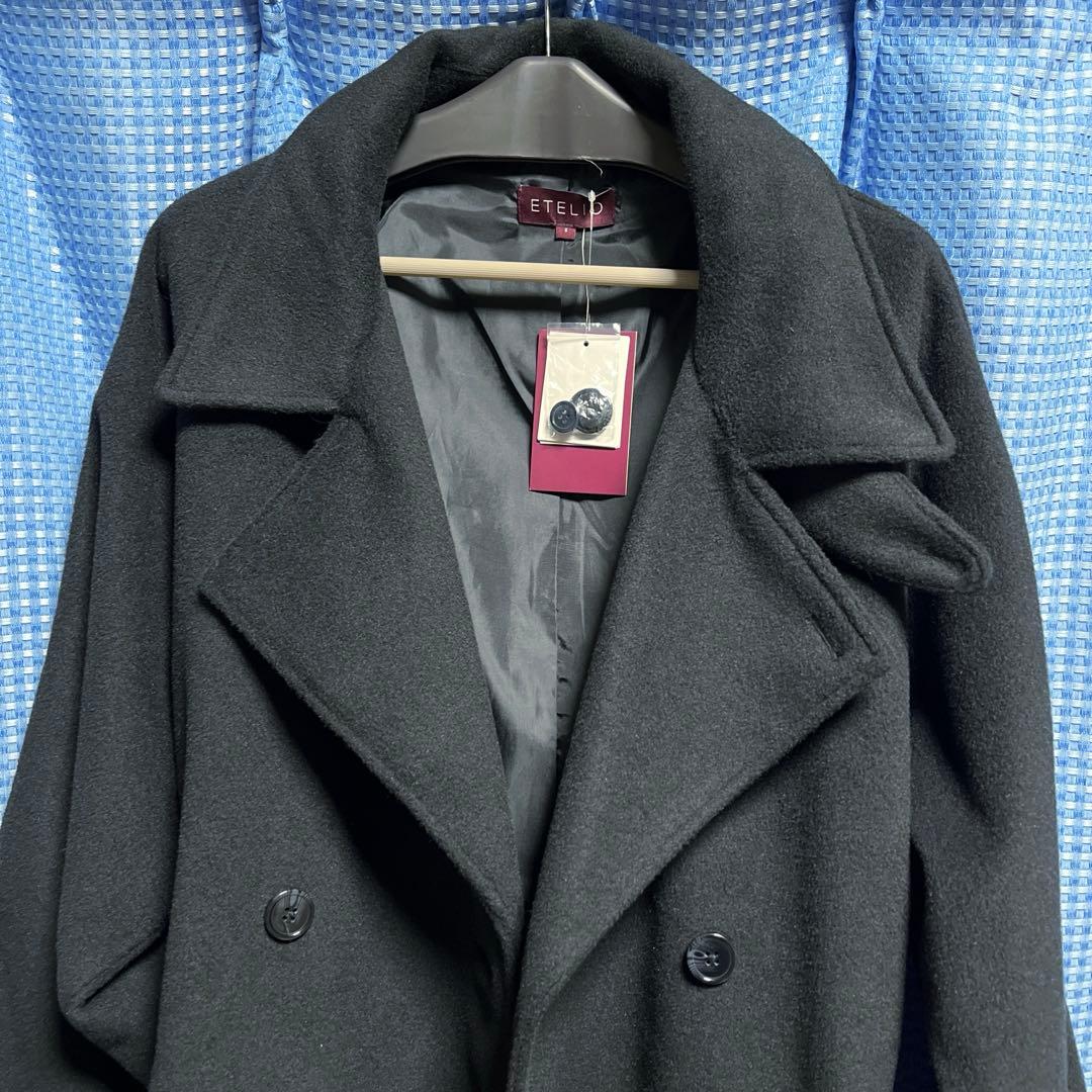 新品★ETELIO ウール混メルトンダブルチェスターコート S ブラック