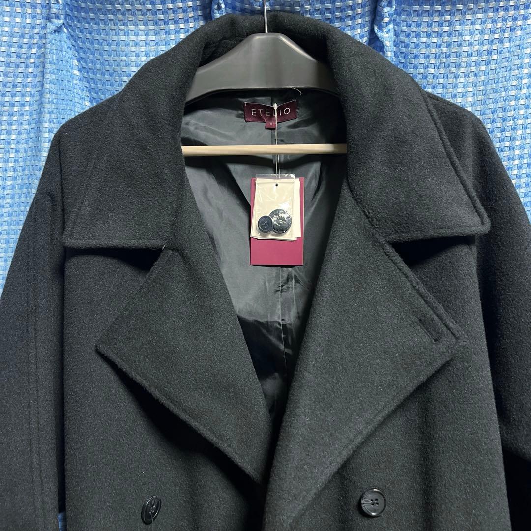 新品★ETELIO ウール混メルトンダブルチェスターコート S ブラック