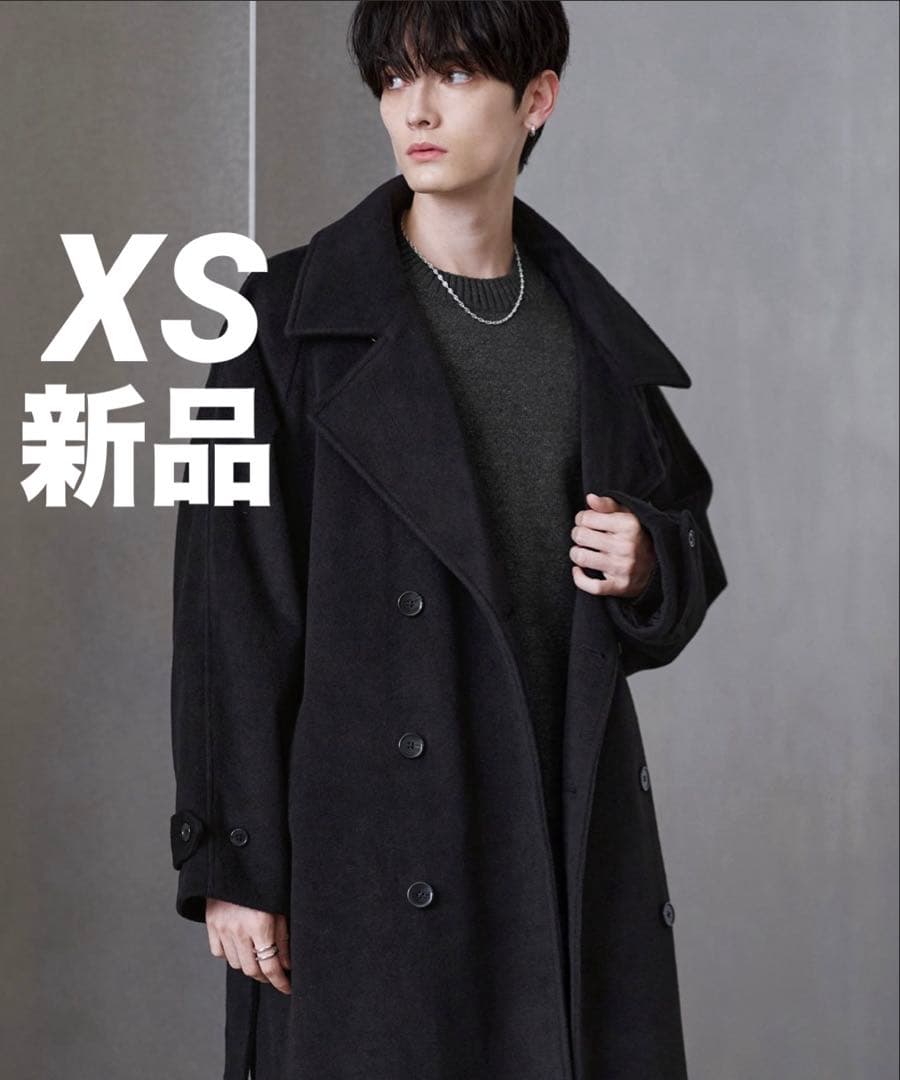 新品★ETELIO ウール混メルトンダブルチェスターコート S ブラック