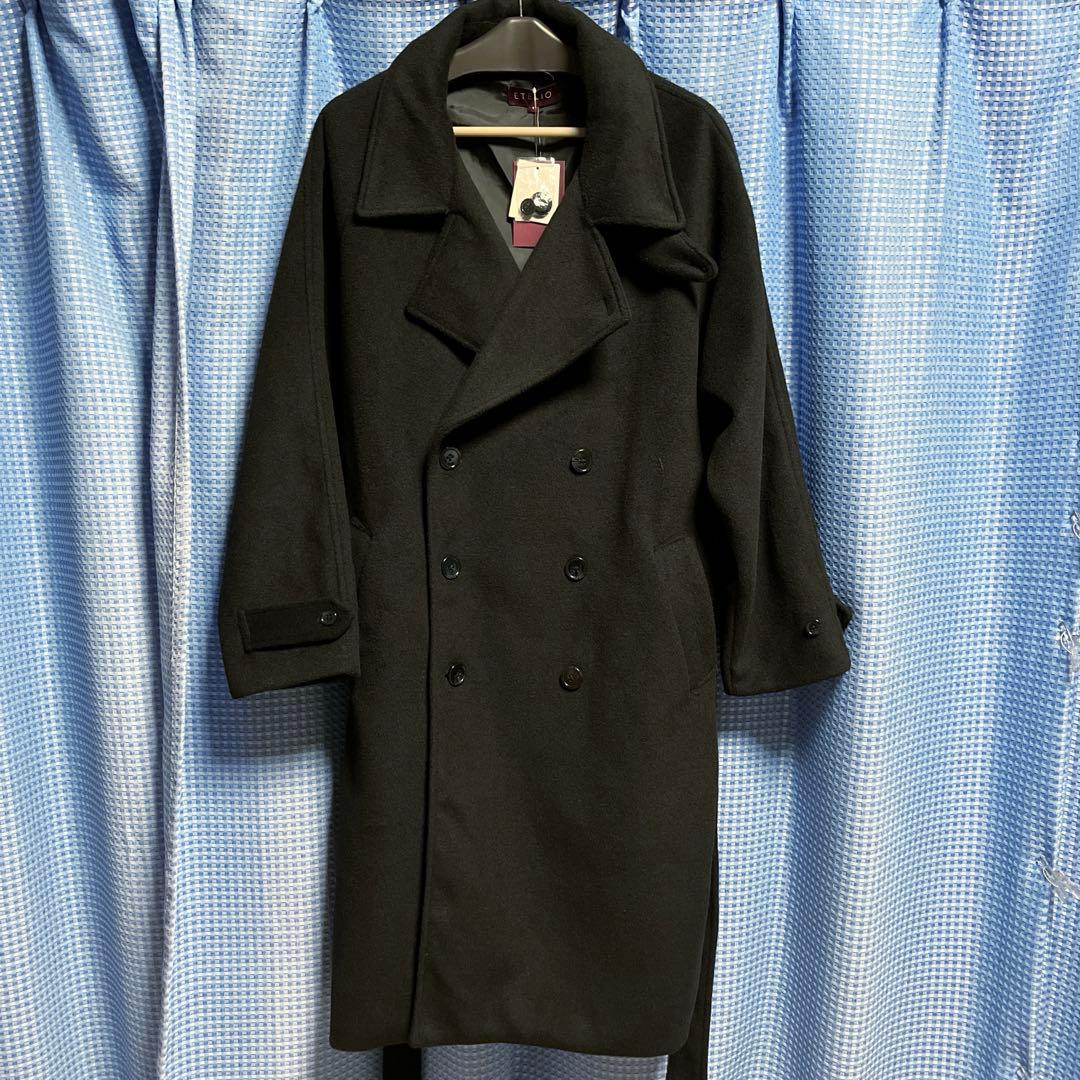 新品★ETELIO ウール混メルトンダブルチェスターコート S ブラック