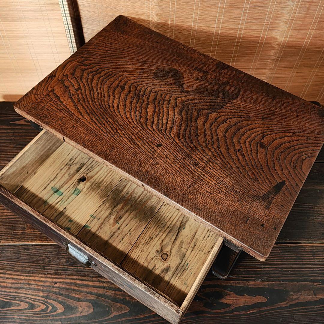 両引文机　小引き出し　座卓　ちゃぶ台　レトロ家具　　古家具