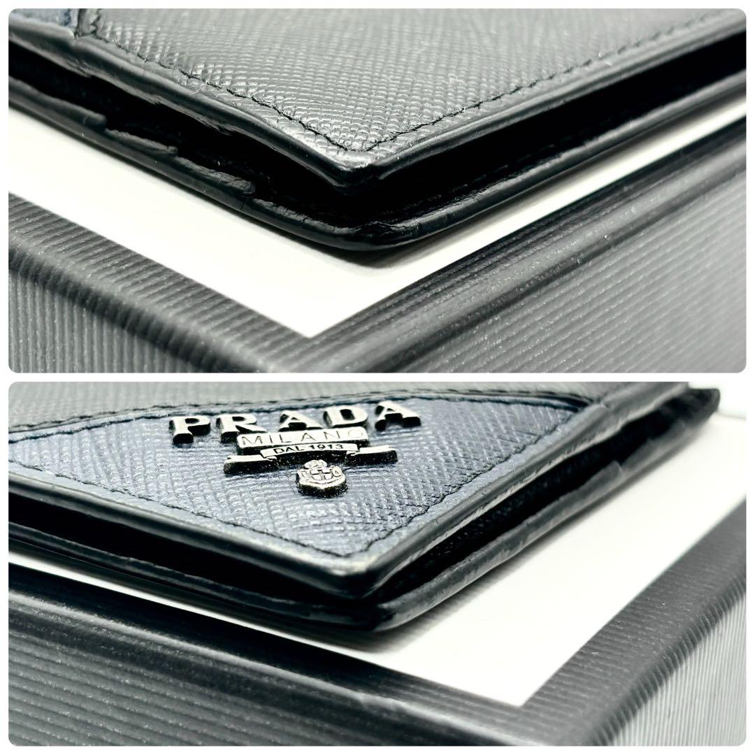 ✨現行品✨PRADA マネークリップ　サフィアーノレザー　メタルロゴ　ブラック