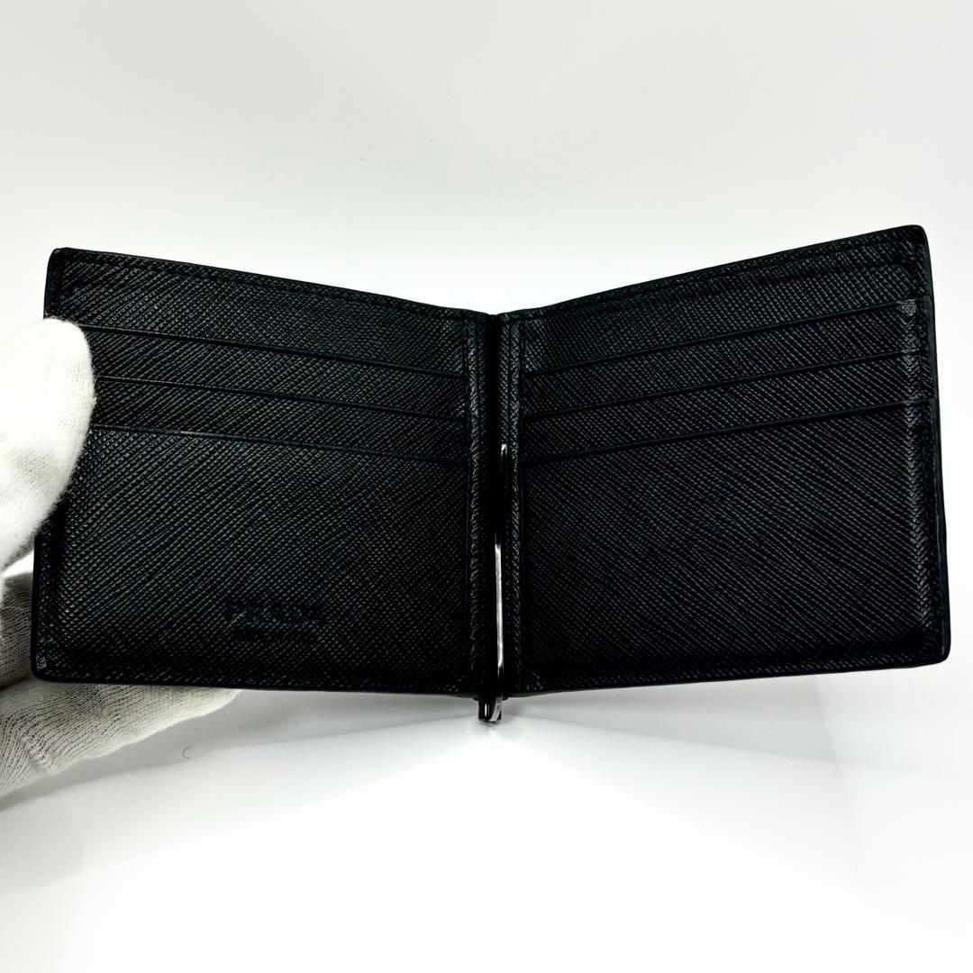 ✨現行品✨PRADA マネークリップ　サフィアーノレザー　メタルロゴ　ブラック