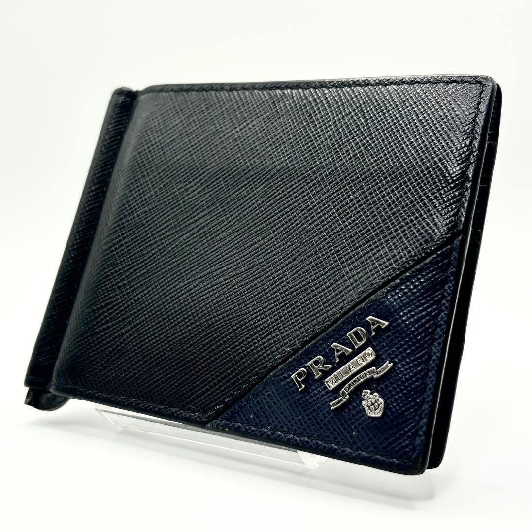 ✨現行品✨PRADA マネークリップ　サフィアーノレザー　メタルロゴ　ブラック