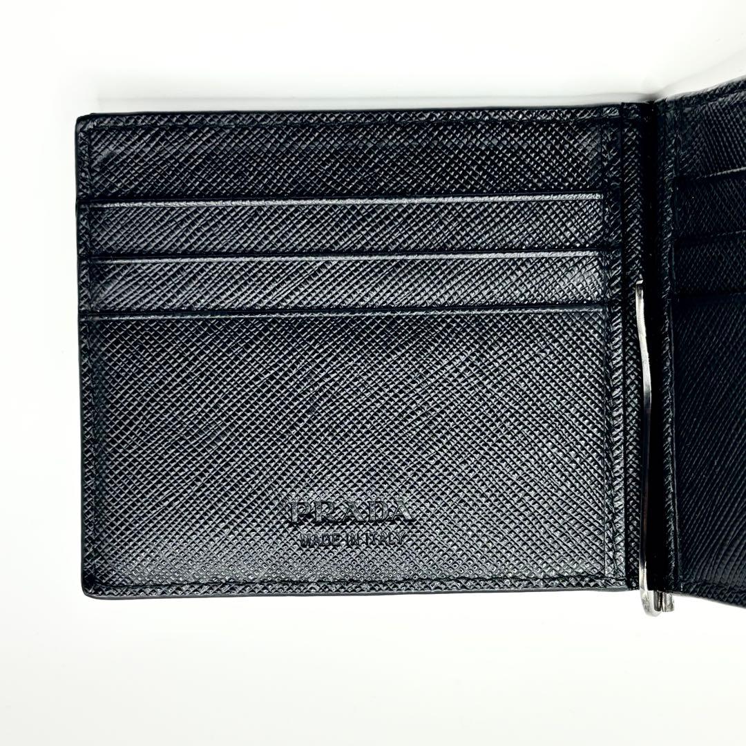 ✨現行品✨PRADA マネークリップ　サフィアーノレザー　メタルロゴ　ブラック