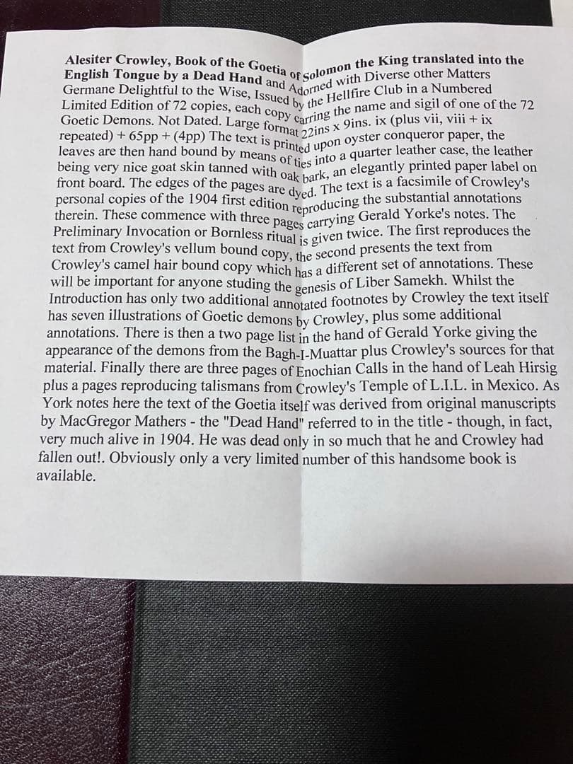 【洋書】Goetia ゲーティア　アレイスター・クロウリー　魔術