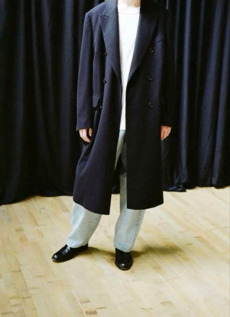 未使用品 COMOLI 22aw カシミヤダブルチェスターコート ネイビー　2