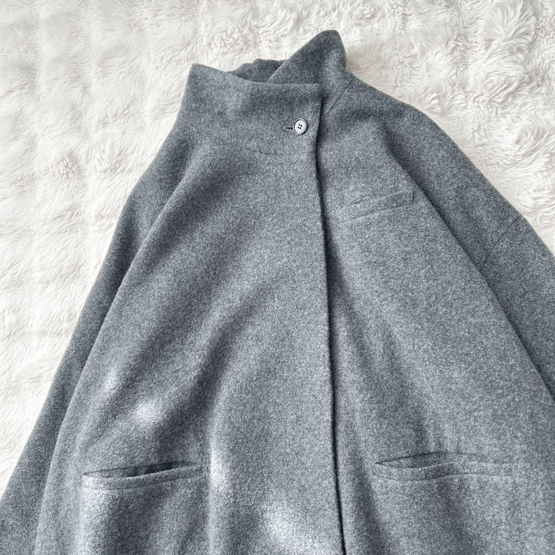 ミズイロインド★ウール混　スタンドカラーコート　グレー