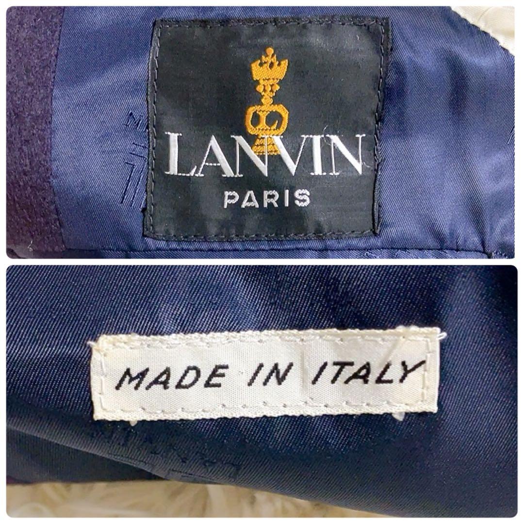 【カシミヤ100%・ロゴ総柄】LANVIN　テーラード　ネイビー　L　美品　伊製