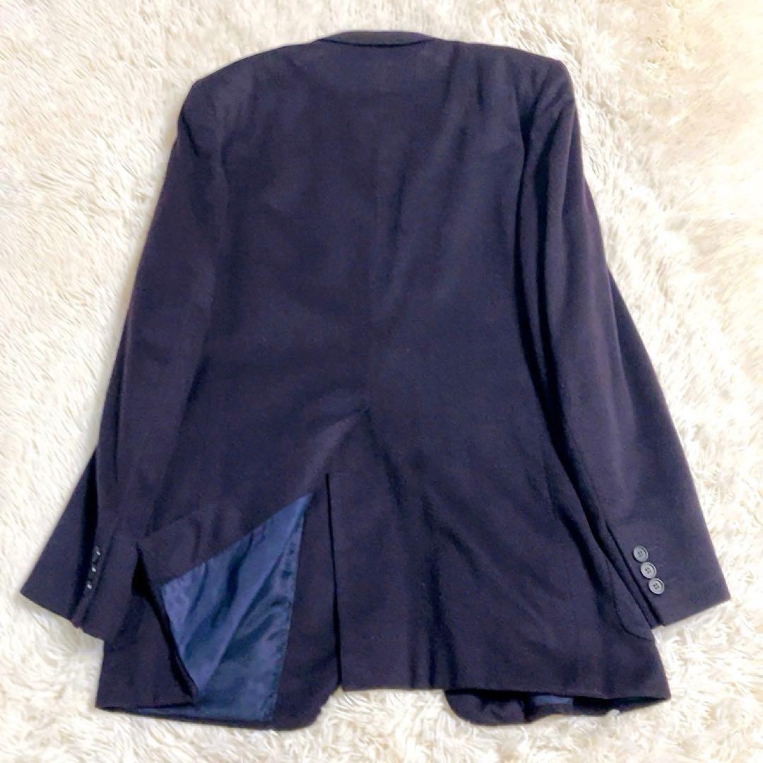 【カシミヤ100%・ロゴ総柄】LANVIN　テーラード　ネイビー　L　美品　伊製