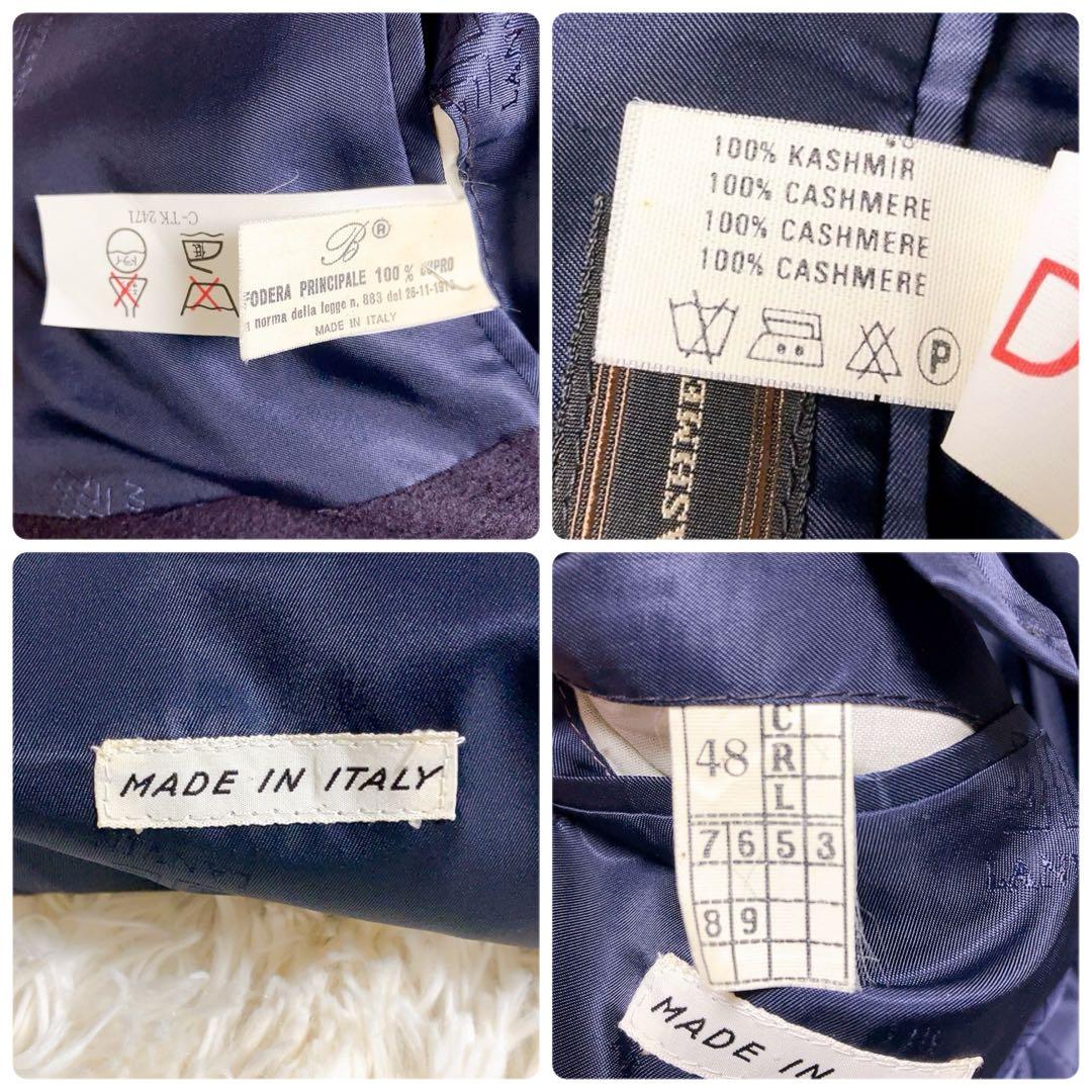 【カシミヤ100%・ロゴ総柄】LANVIN　テーラード　ネイビー　L　美品　伊製