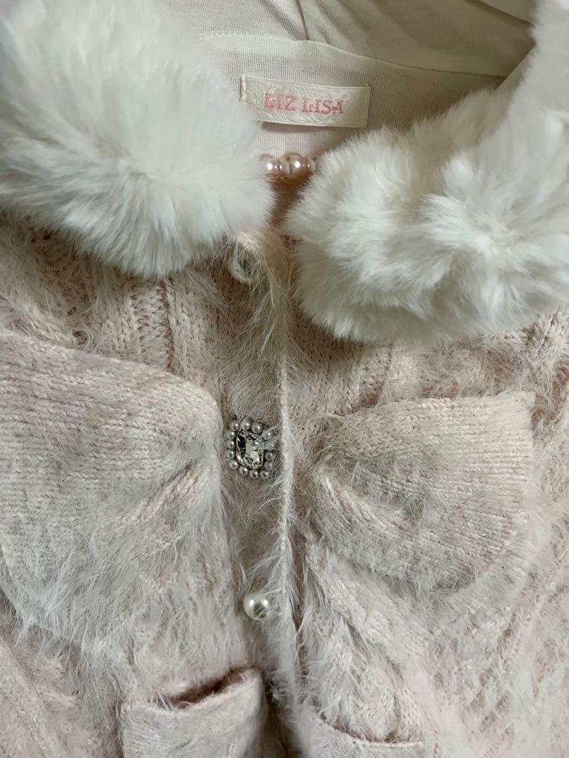 LIZLISA ダブルリボンニットファーポンチョ　ピンク