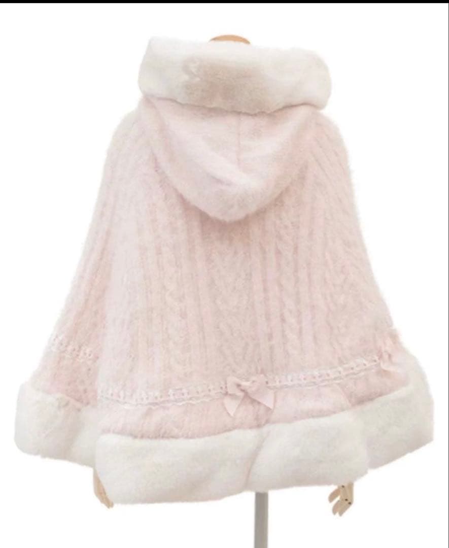 LIZLISA ダブルリボンニットファーポンチョ　ピンク