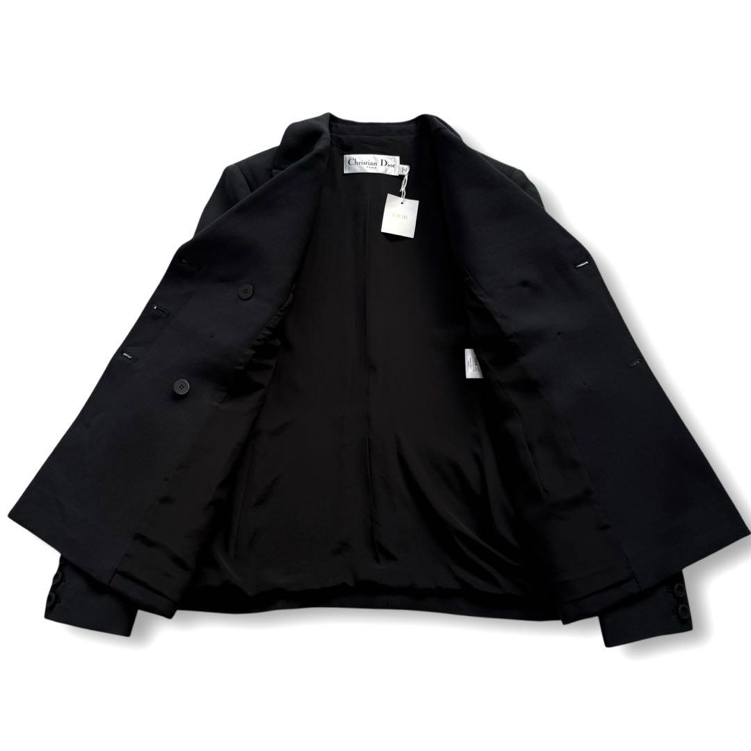 現行★クリスチャンディオール バージャケット ダブル ウールシルク 黒 46
