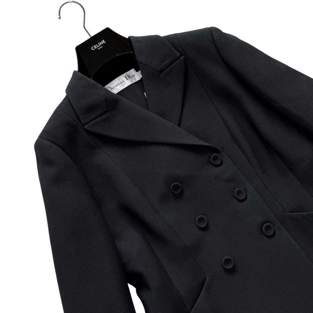 現行★クリスチャンディオール バージャケット ダブル ウールシルク 黒 46