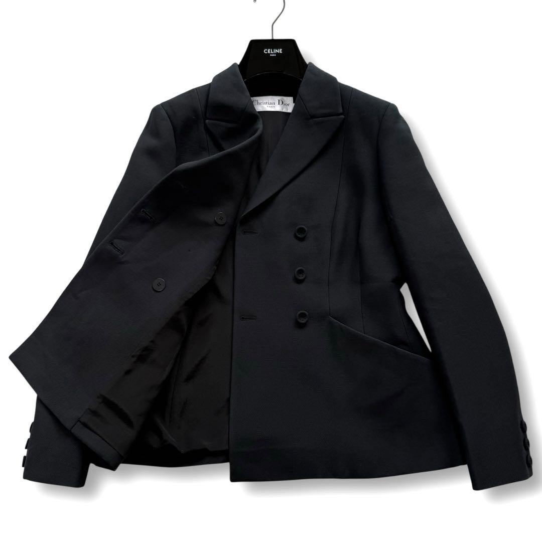 現行★クリスチャンディオール バージャケット ダブル ウールシルク 黒 46