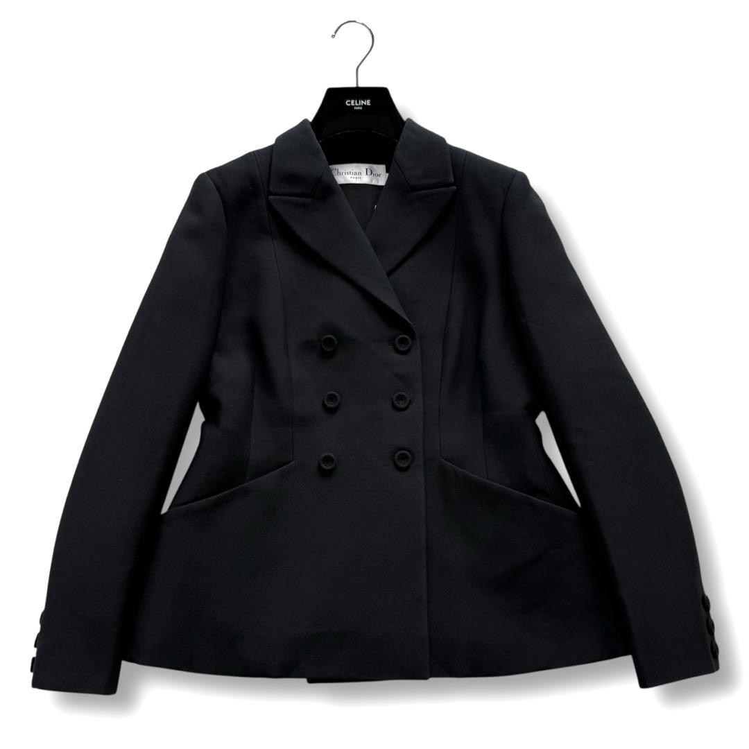 現行★クリスチャンディオール バージャケット ダブル ウールシルク 黒 46
