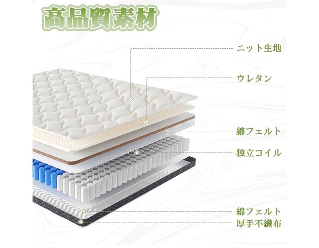 マットレス シングル 極厚20cm 体圧分散 高反発 通気性 抗菌防臭 ホワイト