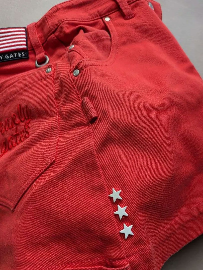 ♡PEARLY GATES♡赤スカート★00サイズ★美品★星刺繍・国旗ワッペン