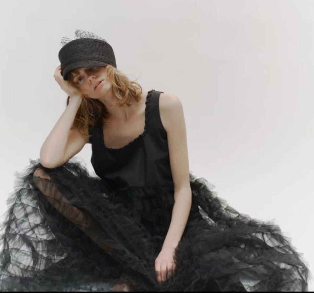 チュールリボン付きキャスケット Black ♡ hiand