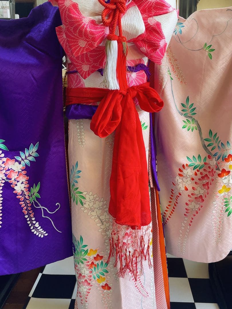 七五三7歳様フルセット紫とピンクの藤柄着物