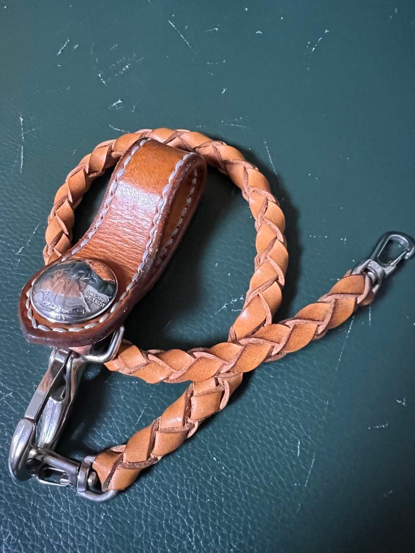 新品トップイタリアン革 ウォレットロープと純銀付ループホルダー