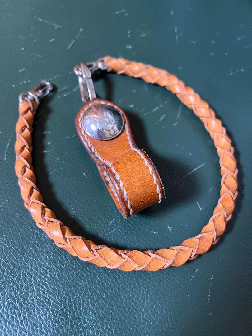 新品トップイタリアン革 ウォレットロープと純銀付ループホルダー