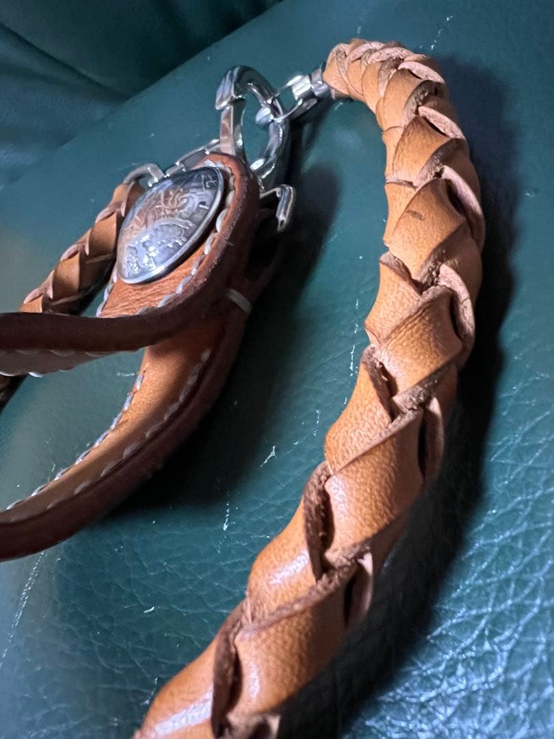 新品トップイタリアン革 ウォレットロープと純銀付ループホルダー