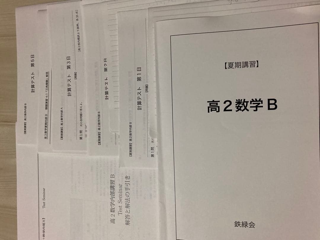 美品 鉄緑会 高2 夏期 数IIIC(鶴田先生プリント) 英語B 数学B セット