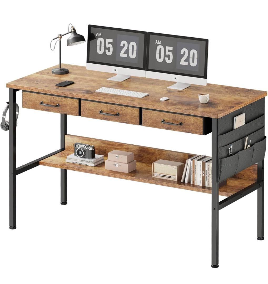 【Maihail】デスク幅120 机 pcデスク 引き出し付き ヴィンテージ