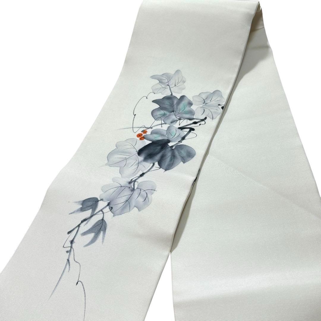 ユ56未使用　名古屋帯　盐濑 手絵 花柄 落款あ　着物 帯　仕立て上り　美品