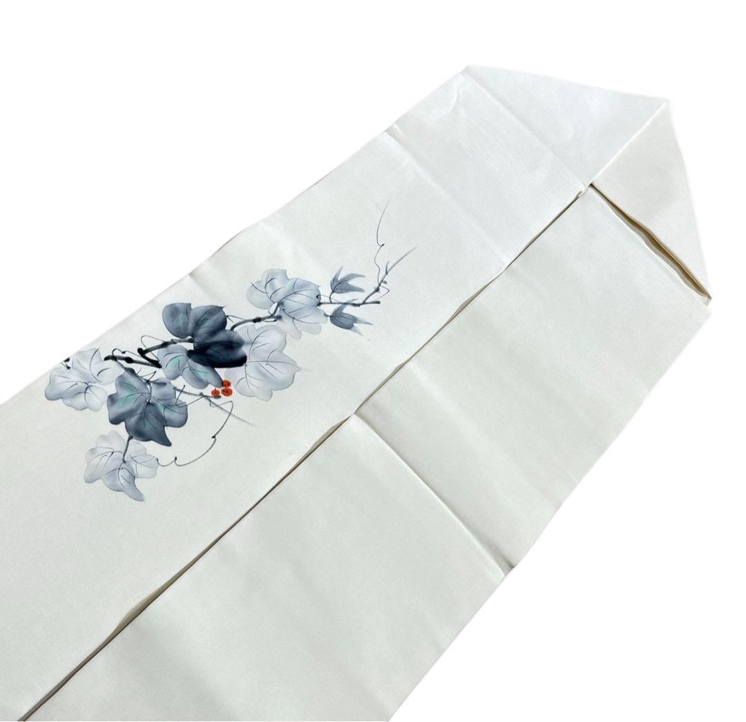 ユ56未使用　名古屋帯　盐濑 手絵 花柄 落款あ　着物 帯　仕立て上り　美品