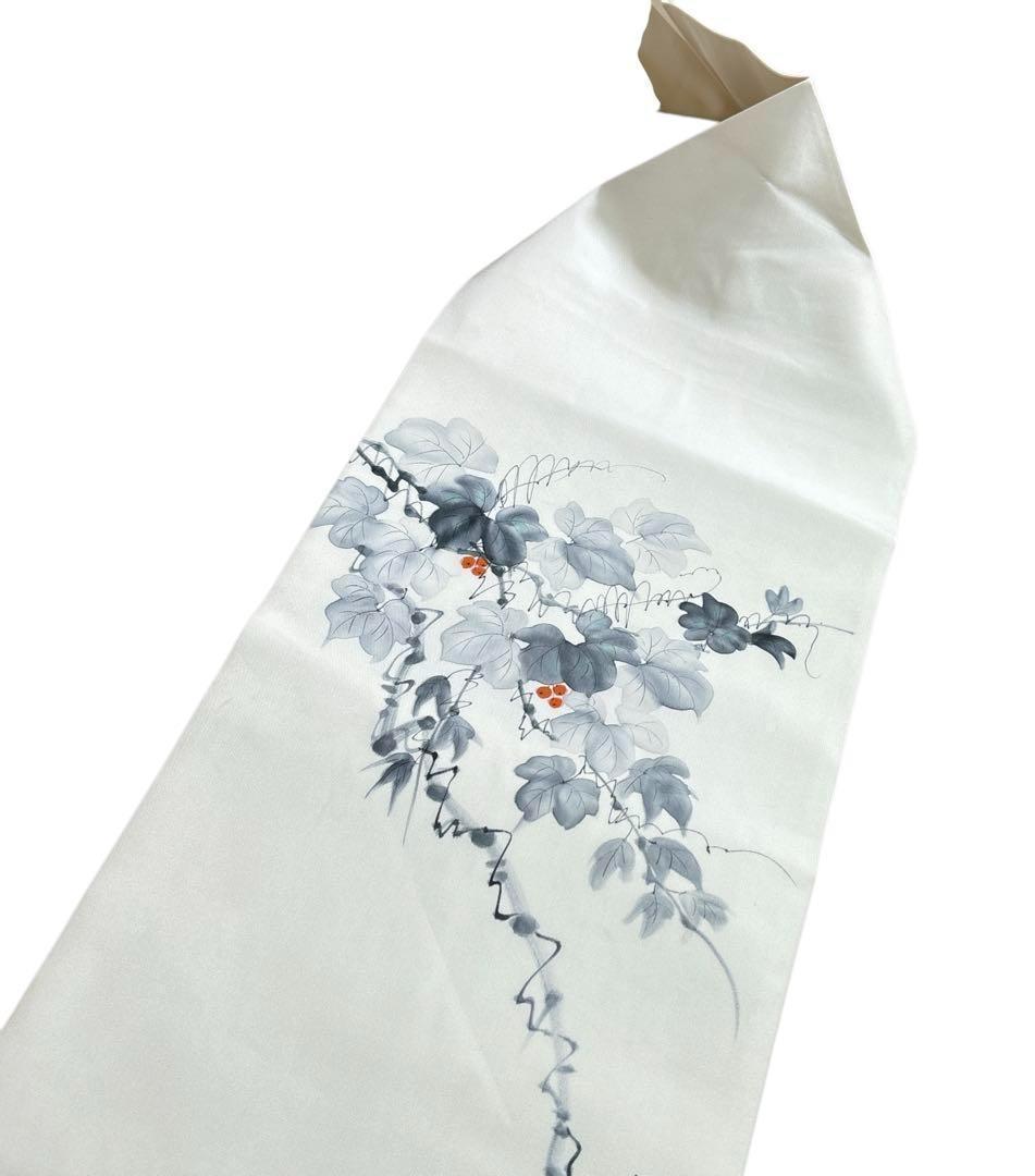 ユ56未使用　名古屋帯　盐濑 手絵 花柄 落款あ　着物 帯　仕立て上り　美品