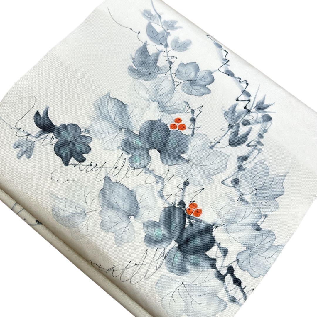 ユ56未使用　名古屋帯　盐濑 手絵 花柄 落款あ　着物 帯　仕立て上り　美品