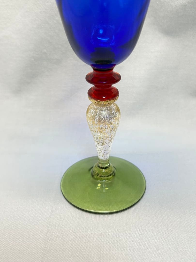 ベネチアングラス青色ガラス ワイングラス 約14cm ヴィンテージ未使用品