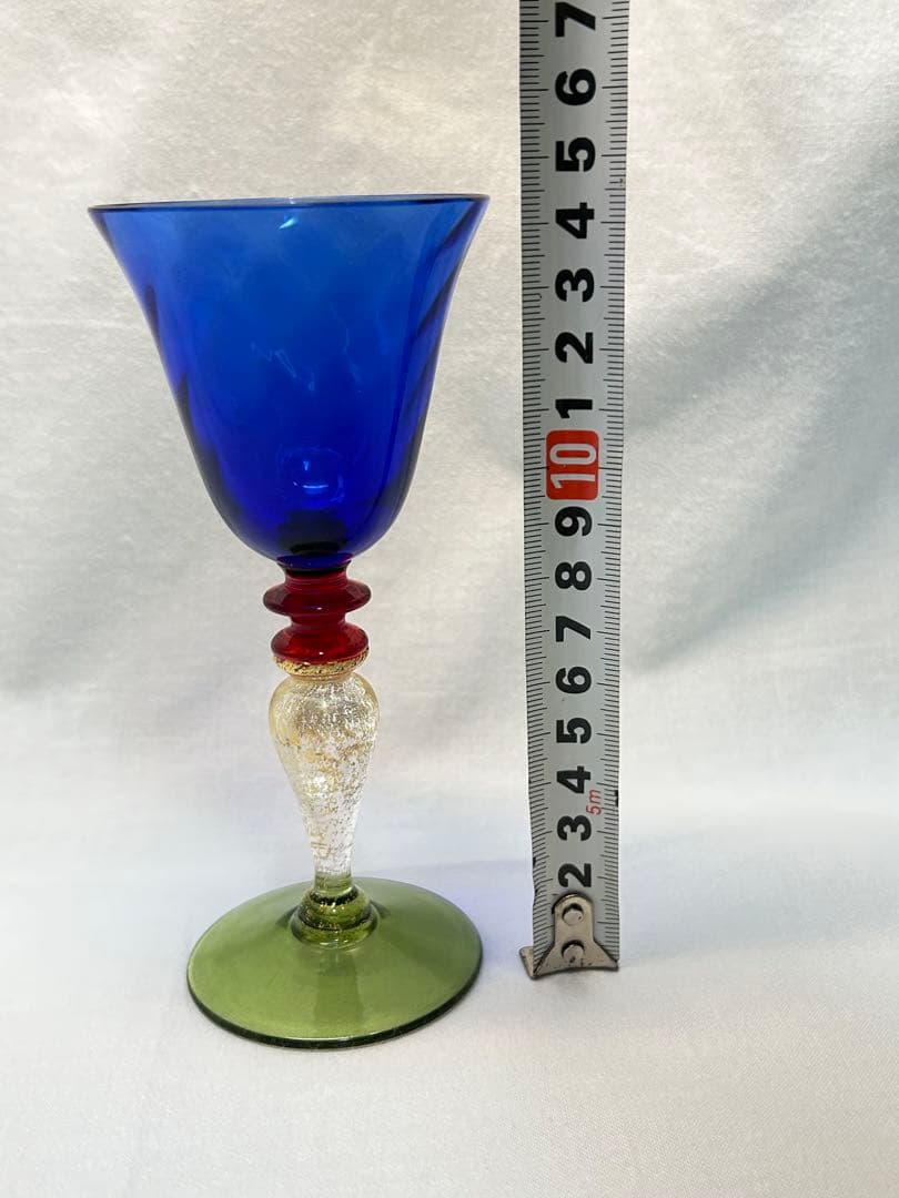 ベネチアングラス青色ガラス ワイングラス 約14cm ヴィンテージ未使用品
