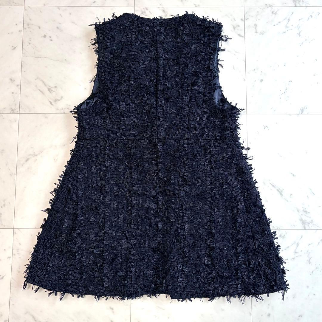 美品 ルーニィ LOUNIE カットジャガードジレ ネイビー 36 S