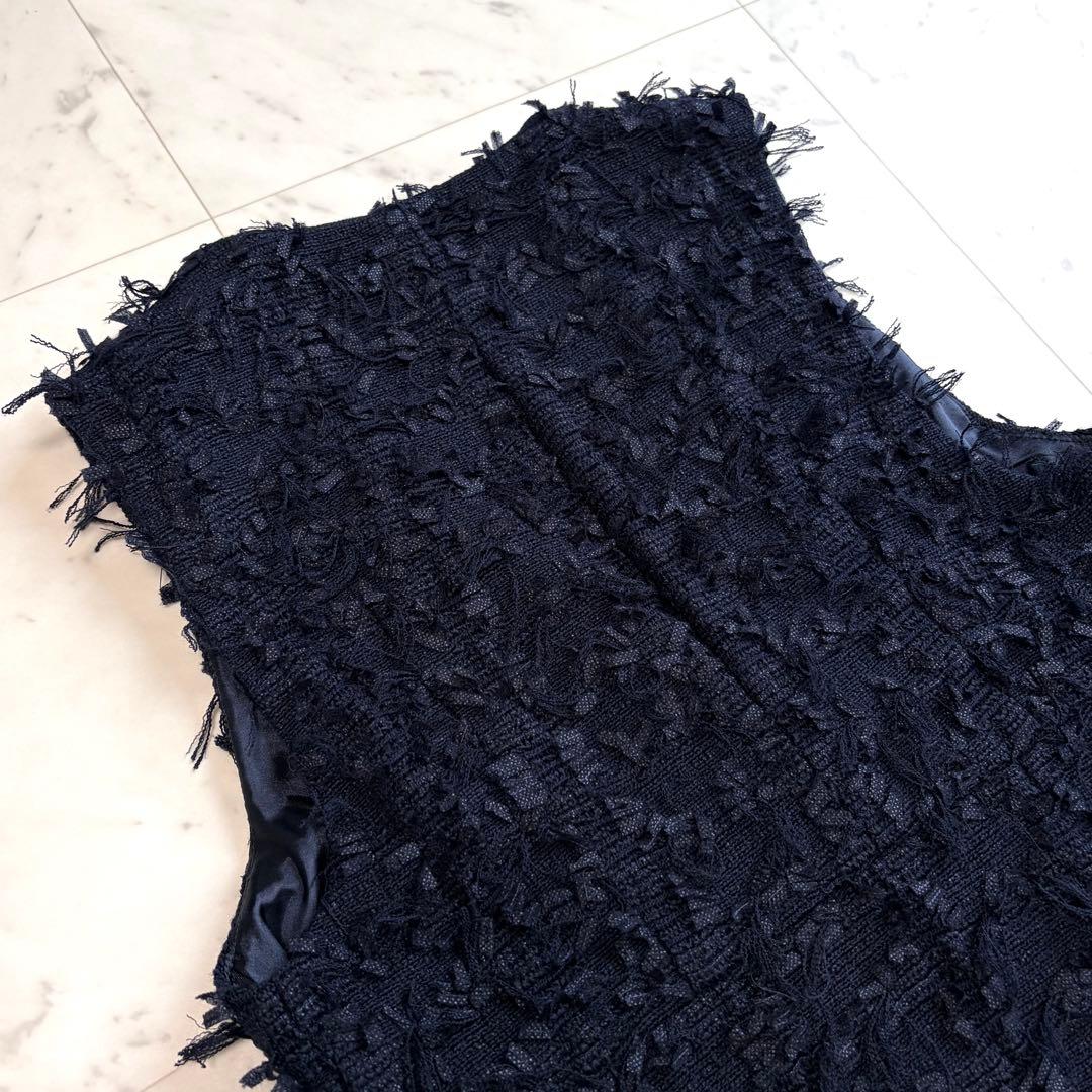 美品 ルーニィ LOUNIE カットジャガードジレ ネイビー 36 S