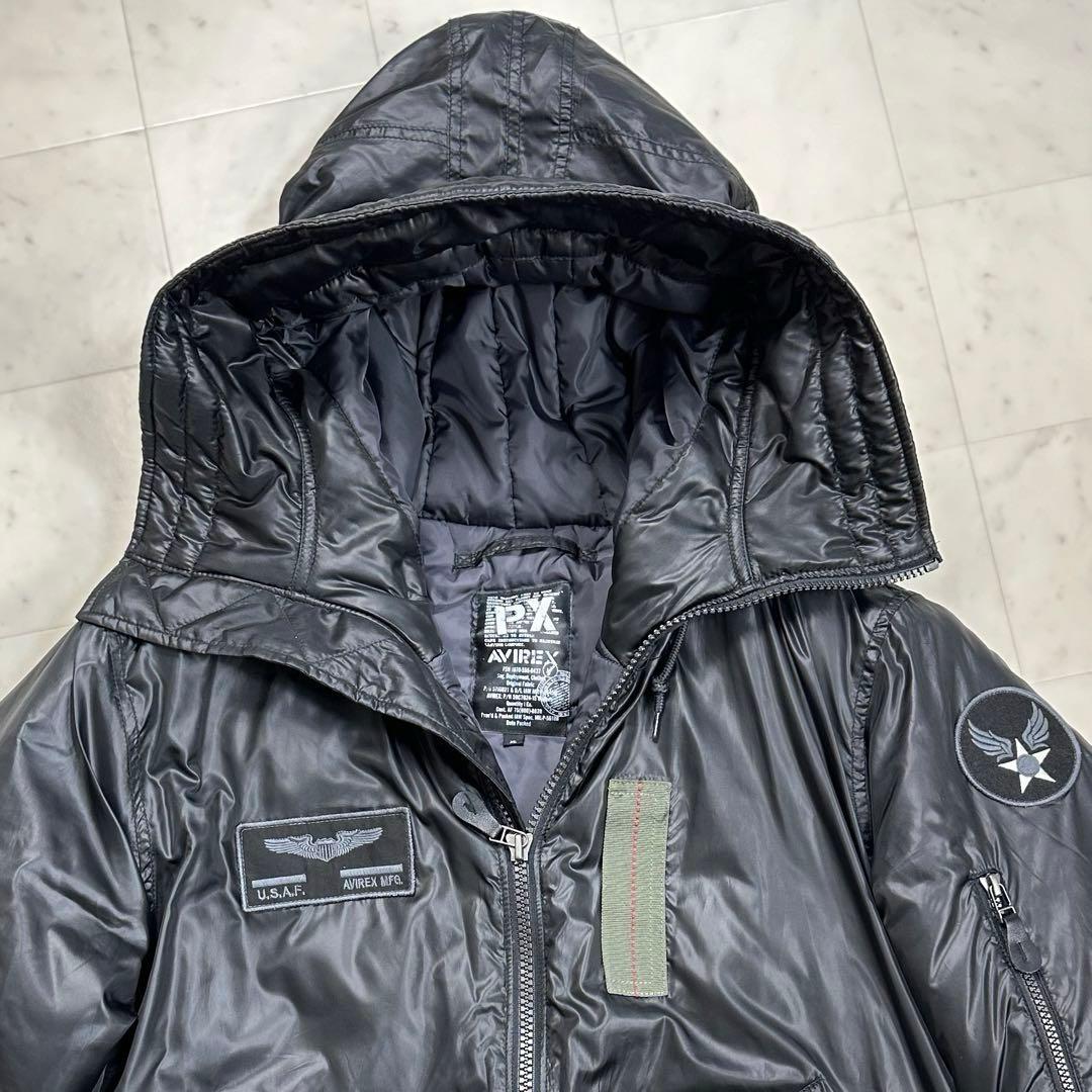 〈美品〉AVIREX アヴィレックス【XL】フード付きビッグロゴ 中綿ジャケット