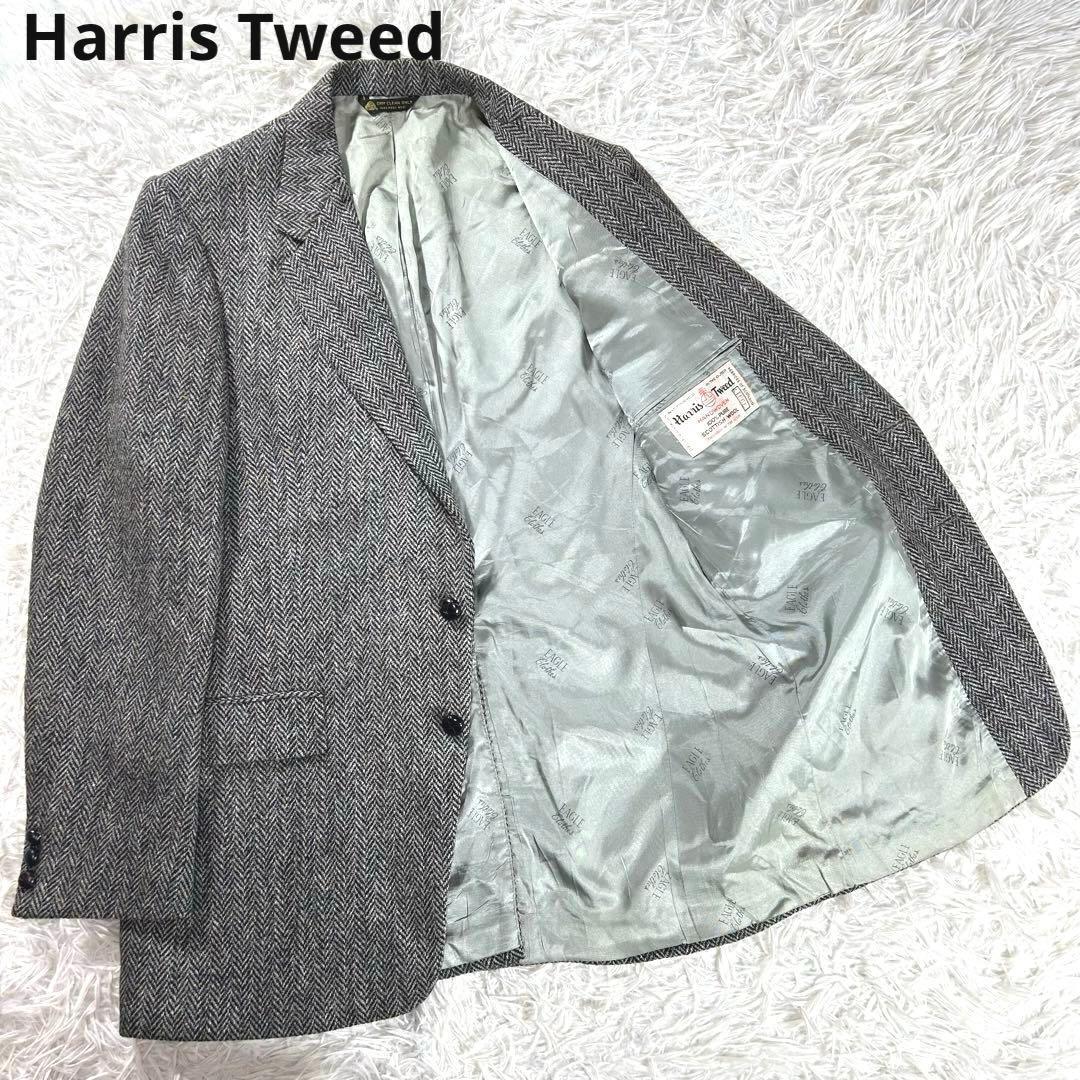 ハリスツイード✨ジャケット　L グレー　ヘリンボーン　クルミボタン