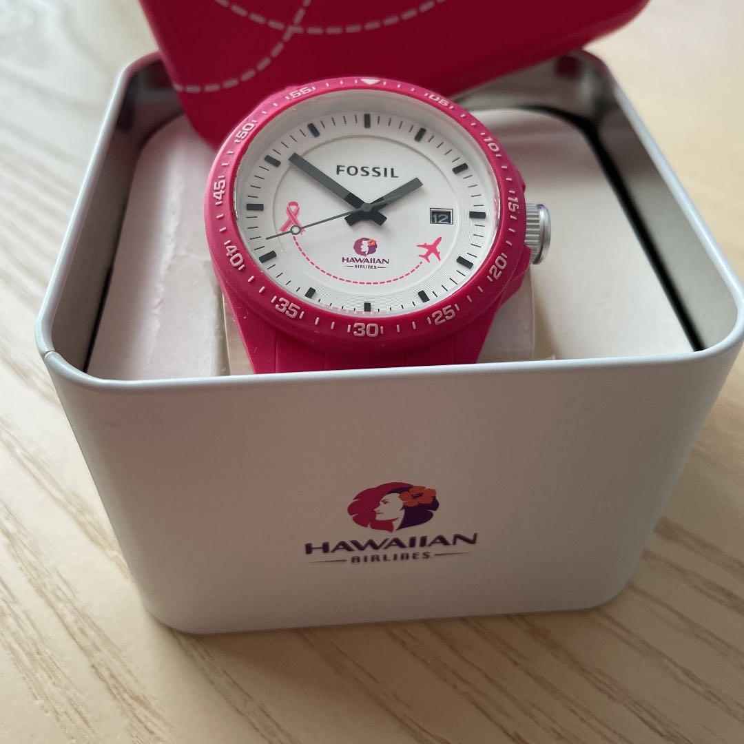 ハワイアン航空　フォッシル　ピンクリボン　コラボウォッチ