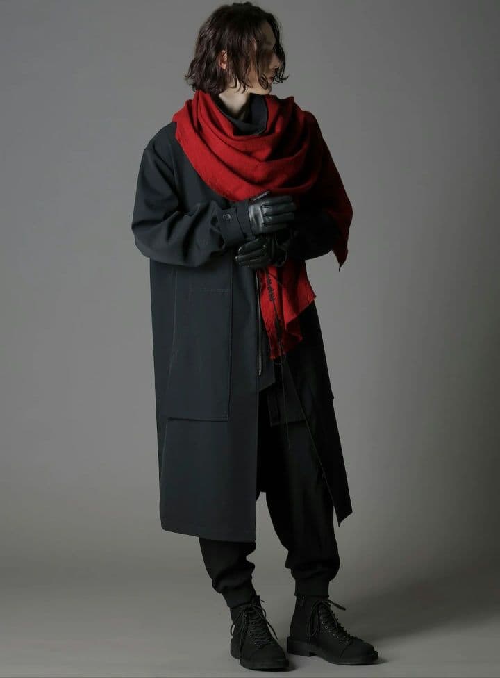 ヨウジヤマモト　グラウンドワイ　ボルドーステッチマフラー