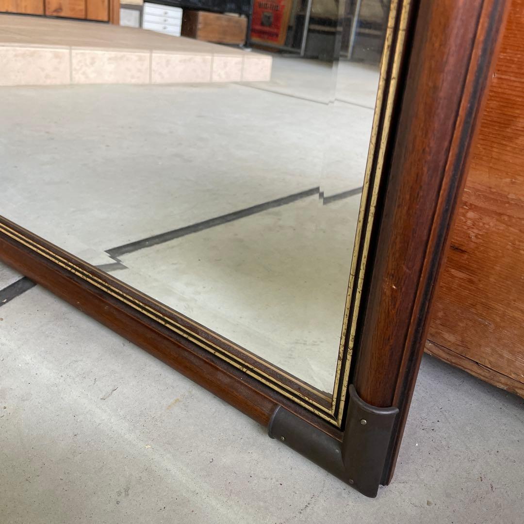 ヴィンテージ 木製 ウッドミラー 壁掛け 鏡 姿見 蚤の市 イタリア シャビー