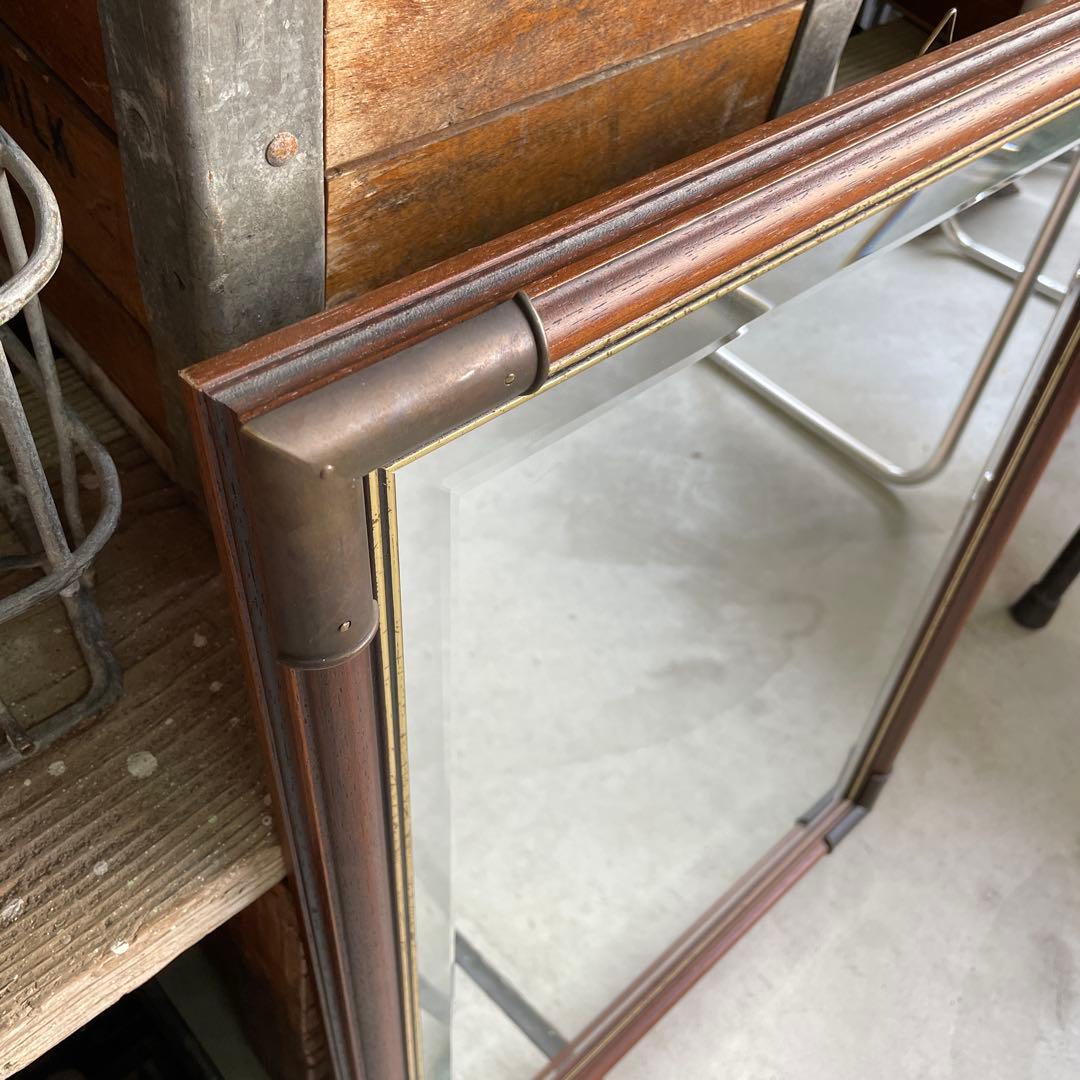 ヴィンテージ 木製 ウッドミラー 壁掛け 鏡 姿見 蚤の市 イタリア シャビー