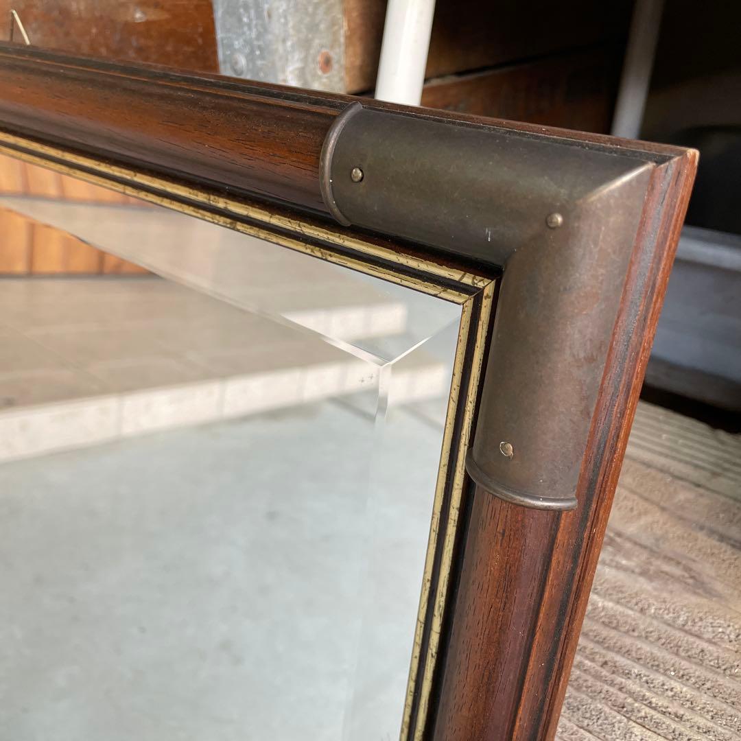 ヴィンテージ 木製 ウッドミラー 壁掛け 鏡 姿見 蚤の市 イタリア シャビー