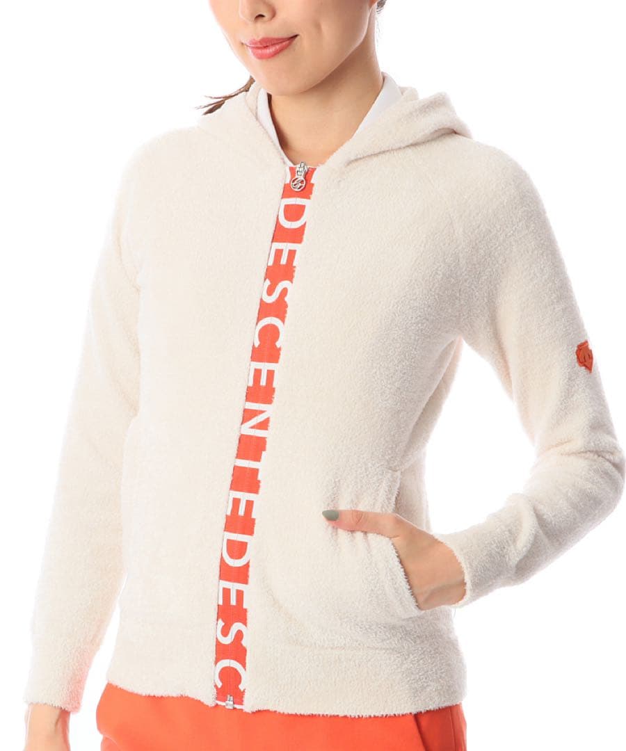 美品 DESCENTEGOLF デサントゴルフ ジップロゴ モールニットパーカー