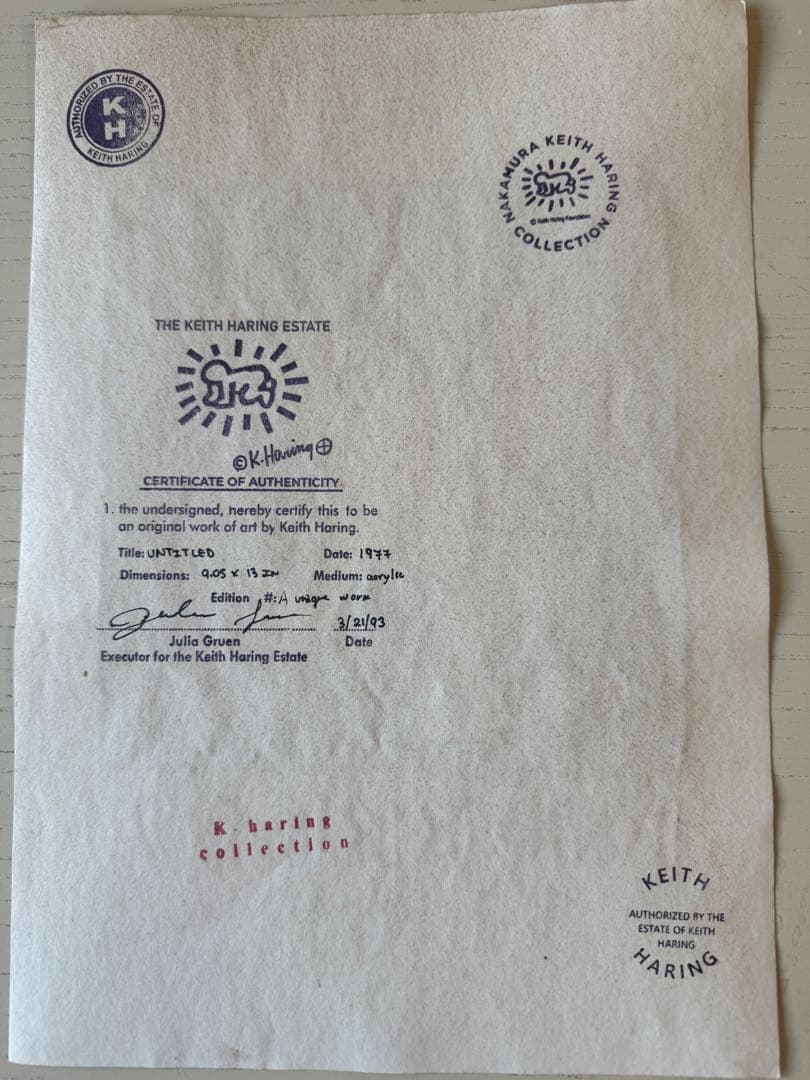 キース・ヘリング KNOKKE 87 ドローイング 手描 サイン入 画廊印有