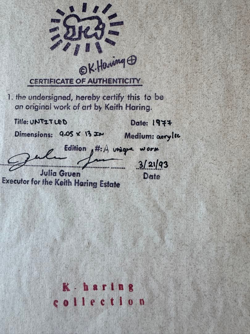 キース・ヘリング KNOKKE 87 ドローイング 手描 サイン入 画廊印有